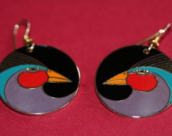 VINTAGE Laurel Burch HARLEQUIN BIRD dangle earrings