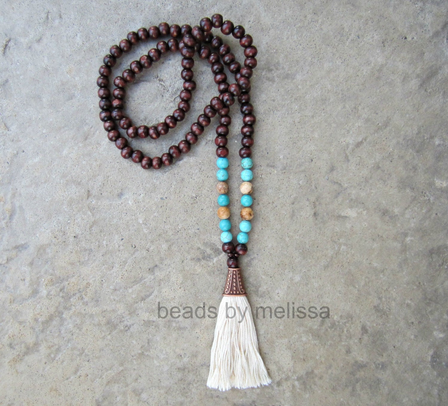 wood 108 mala beads with handmade tassel