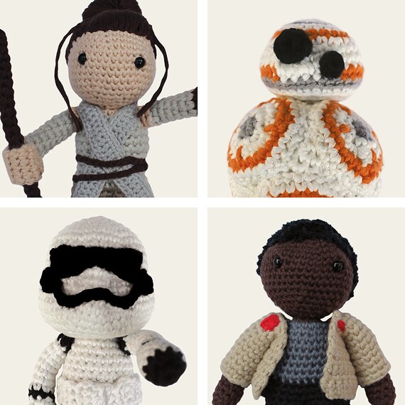 Star Wars Pack: Rey, Finn, BB-8 & Stormtrooper. Amigurumi Pattern PDF.