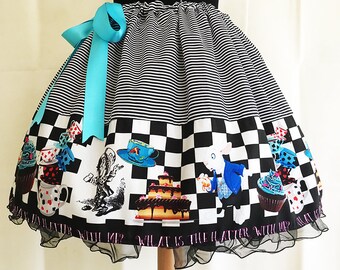 Mad Hatter Costume,ADULT, UK, Skirt, Fantasy Clothing, fantasy skirts,Mad hatters Tea Party skirt, Alice In Wonderland Skirt By Rooby Lane
