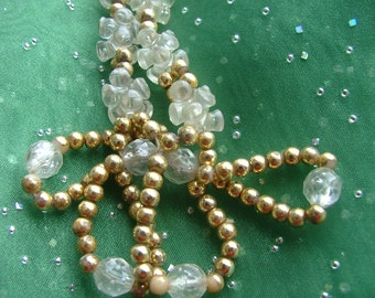 VINTAGE NECKLACE Made With Gold Beads and Clear FACETED Beads