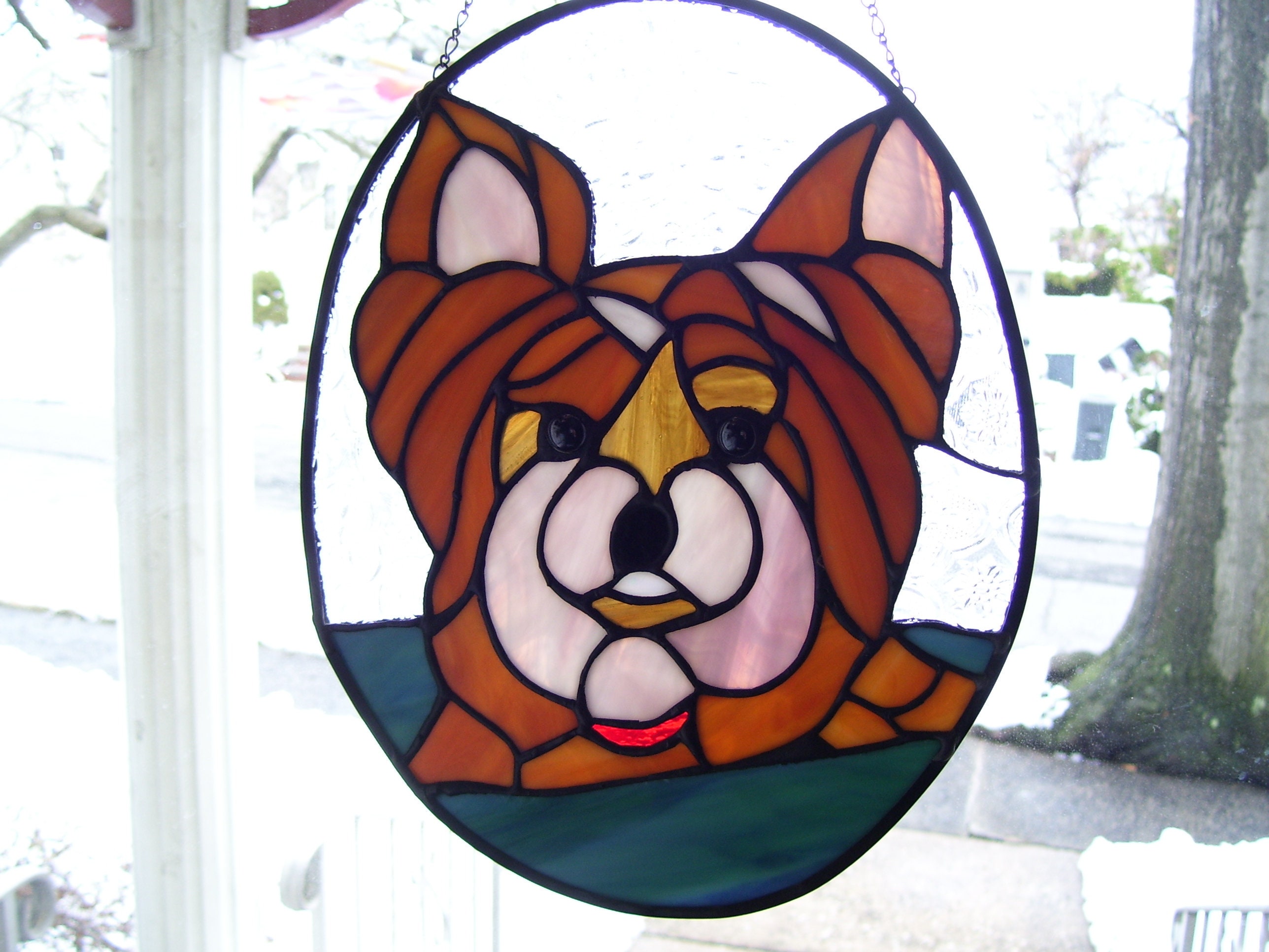 Stained Glass Yorkie Dog Suncatcher