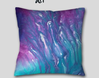 Teal navy blue plum Abstract Throw Pillow Aqua purple