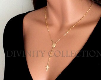 Gold Rosary Necklace Pyrite Gemstone 14kt Gold Filled Sterling Silver Closure at Rosary Miraculous Medal - Real Housewives of Beverly Hills