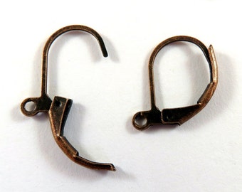 20 Antique Copper Leverback Plated Brass Earwires 15x10mm - 20 pc - F4031EW-AC20