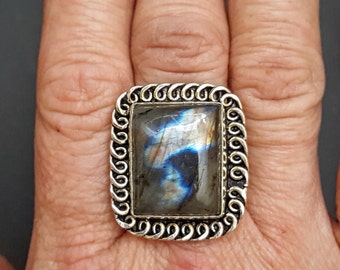 Spectrolite Labradorite Statement Ring ~ Size 9.5