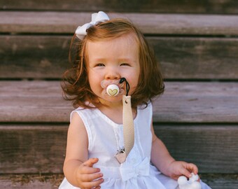 Champagne Cream Benefitter Baby Pacifier Clip