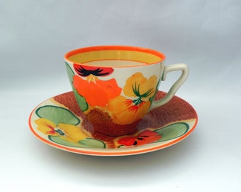 Early *Bizarre* CLARICE CLIFF *NASTURTIUM* Duo - Cup/Saucer c1932 - Excellent