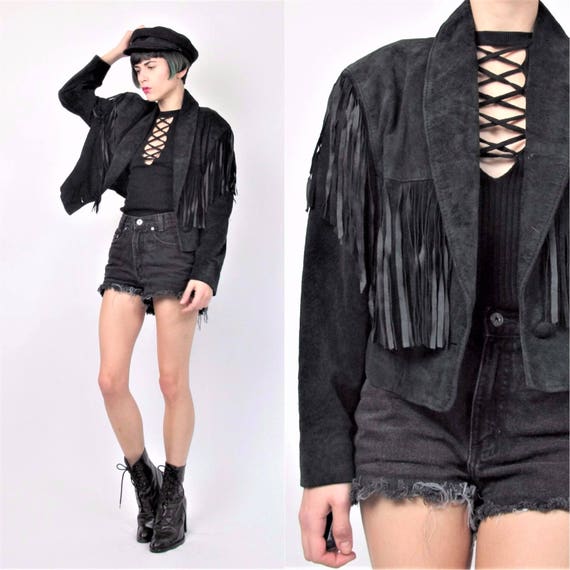 80s 90s Suede Leather Fringe Jacket Southwest Fringed Like This Item