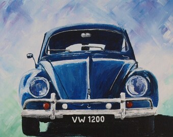 VW Beetle - acrylic painting on canvas board