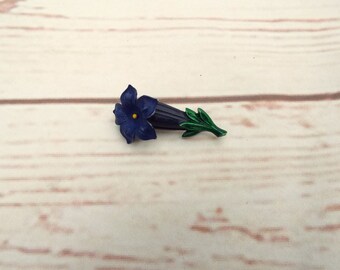 Gentian Violet Flower - Violet Flower Brooch - Celluloid Flower Brooch - 1940s Flower Brooch - Violet Floral Brooch - 1940s Gentian Brooch