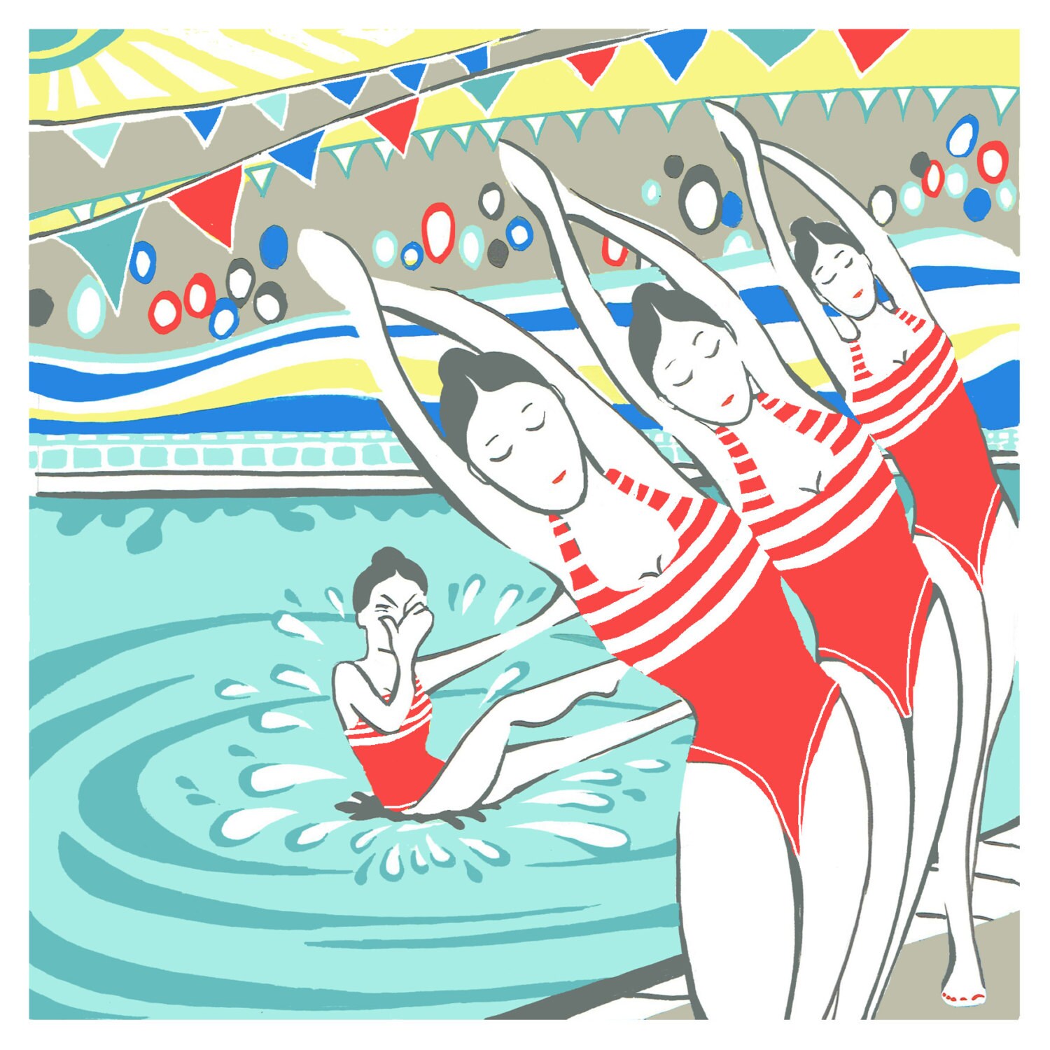  Carte  de voeux synchro filles natation synchronis e