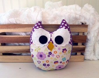 Plush Owl Mini Pillow Stuffed Owl Softie Purple Green Orange