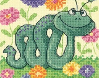 Snake Cross Stitch Kit from Heritage Crafts , Critters Counted Cross Stitch, Cross stitch kit,snake cross stitch , gift for children