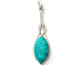 Stunning Turquoise Sterling Silver Marquise Knot Pendant