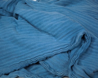 Indigo hand dyed fabric, cotton knit pointelle, organic cotton, jersey, medium blue