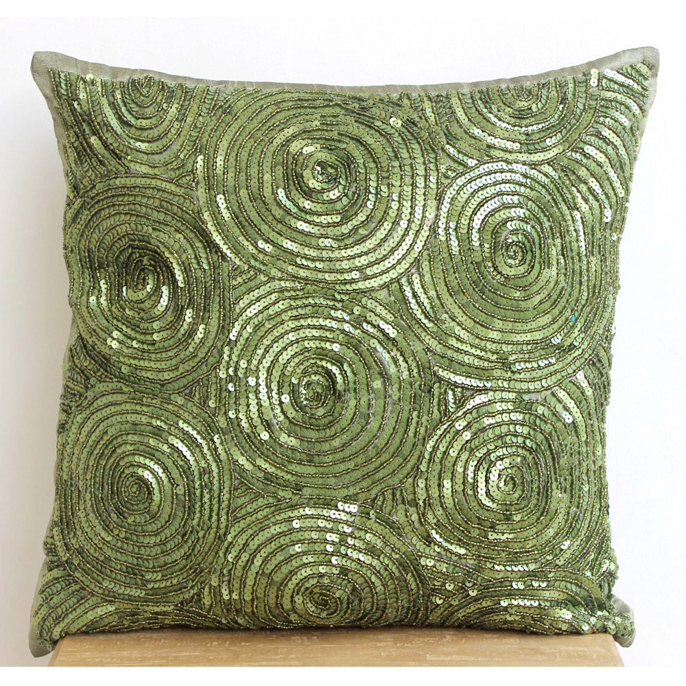 Luxury Green Throw Pillow Covers Spiral Sequins Beaded   Il Fullxfull.558267408 Pzwg 