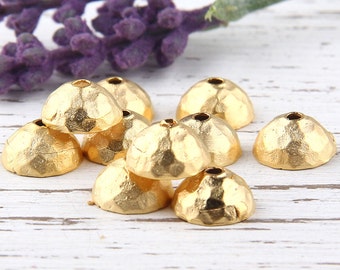 Hammered Round Bead Caps, Wide Cones, 22K Matte Gold Plated, 10 pieces // GF-141