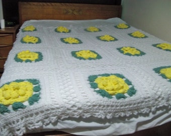 home made vintage blanket pop up yellow flowers