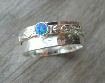 Sterling silver spinner ring worry ring blue opal ring fidget ring anxiety ring rolling ring sterling silver ring silver spinning ring