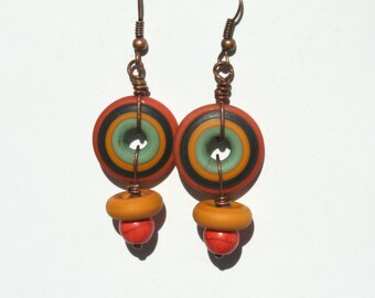 Southwest color Lampwork disc earrings