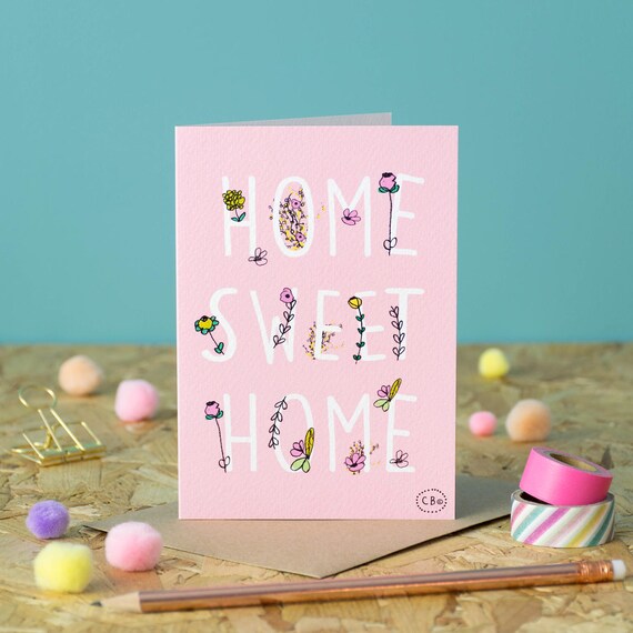 Home Sweet Home Illustrated Greetings Card Floral Designed