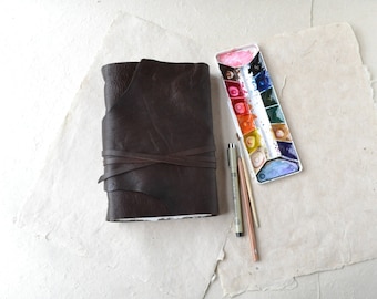 Rustic Brown Leather Journal with Watercolor Paper