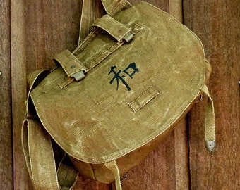 Hemp Czech Military Messenger Bag Purse ~ Kanji Peace Hand Painted