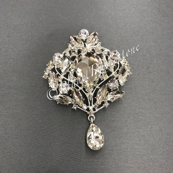 Silver Vintage Rhinestone Brooch #BR-1