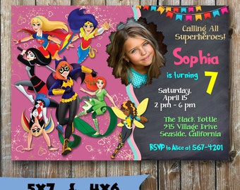 Dc Superhero Girls Invitation Dc Super hero girls birthday invitation dc party invite Supergirl Wonder Woman Batgirl Harley Quinn invitation
