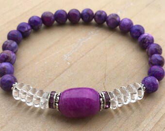 Women's Bracelet, Sugilite Bracelet, Clear Quartz Bracelet, Yoga Bracelet, Boho Bracelet, Spiritual Bracelet, Healing Bracelet, Gift for Her