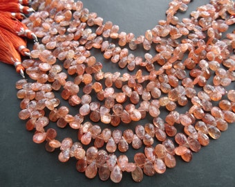 30 pcs-8 mm to 9 mm Natural Sunstone Briolette Faceted Pears strand-AAA+ Rare Quality