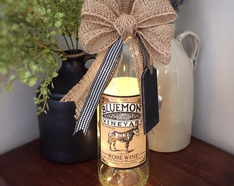 Wine Bottle Decor / Donkey / Battery Operated Light / Country Home Decor / Farmhouse Decor / Farm Animal / Recycled Wine Bottle