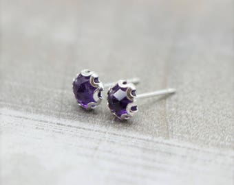 Amethyst Stud Earrings - February Birthstone - Gemstone Earrings - Gift For Her