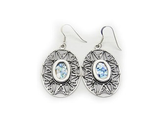 Filigree Dangle Earrings, 925 Sterling Silver Earrings, Ancient Roman Glass Earrings, Unique Jewelry