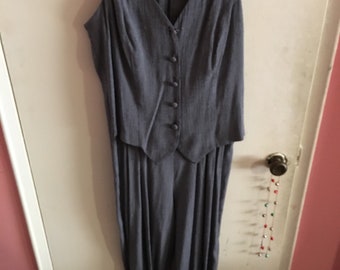Vintage Medium Thin Black and White Striped Jumpsuit Mock Vest