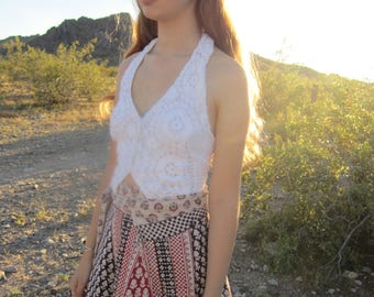 Vintage Crochet and India Gauze Halter Top