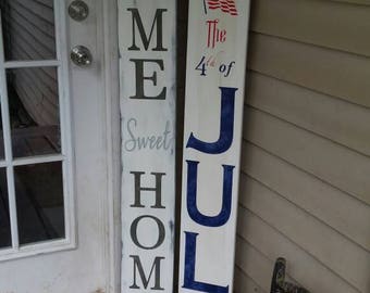 4th of July 5 Ft Porch Sign Fireworks Vertical Distressed Wood Extra Large Oversized Summer Patio Pariotic Decor Primitive Americana Decor