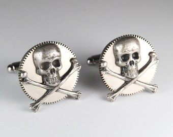 Steampunk Cufflinks Gothic Skull and Gear Cuff Links by Steampunk Vintage Design