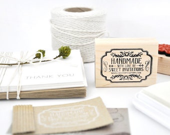 Personalized Label Stamp, Custom Labeling Stamp, DIY Label Stamps, Handmade By Text Stamp, Wood Mounted Label Stamp, Business Tagging Stamp