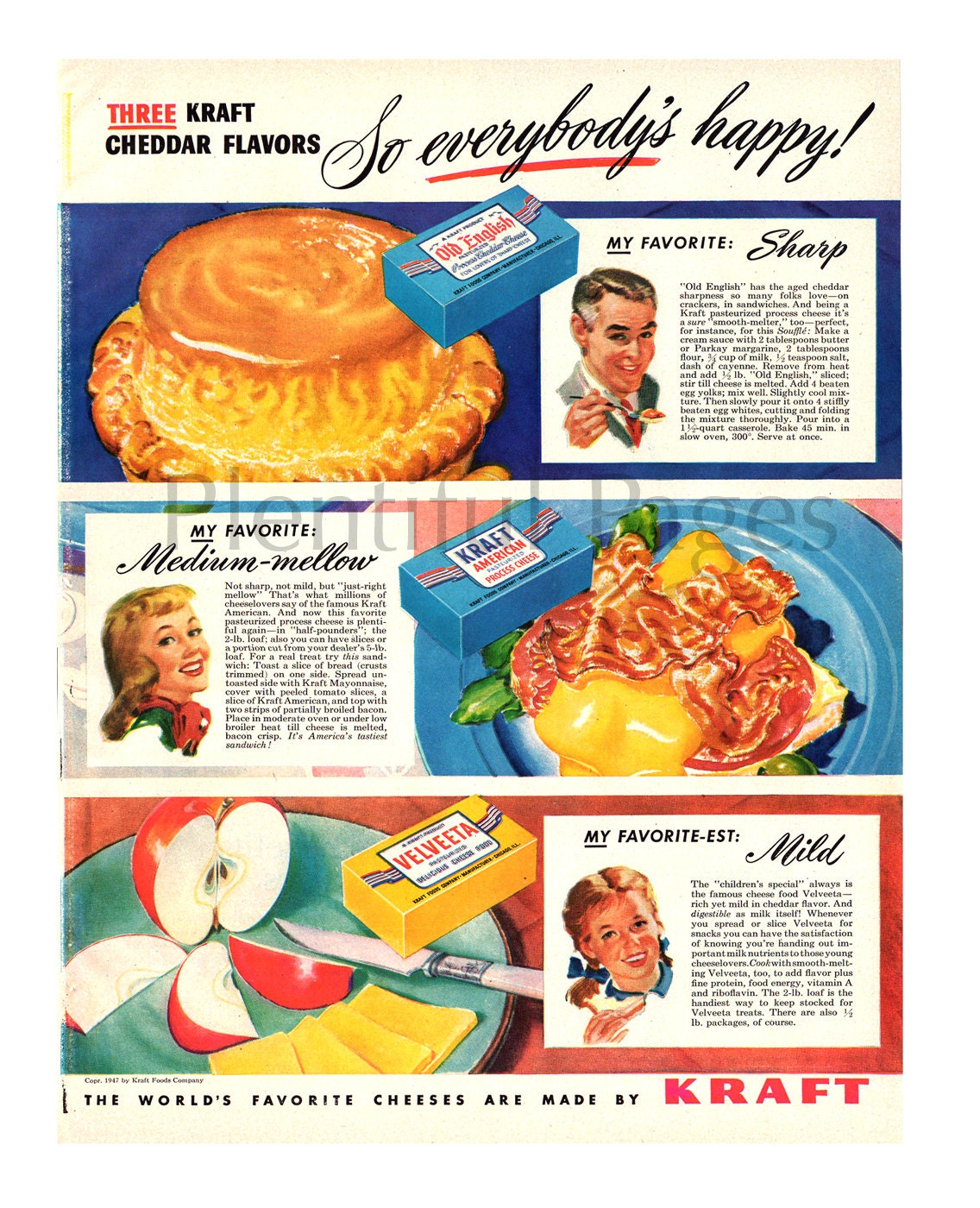 1947 Kraft Cheese Vintage Ad 1940's Cooking Vintage