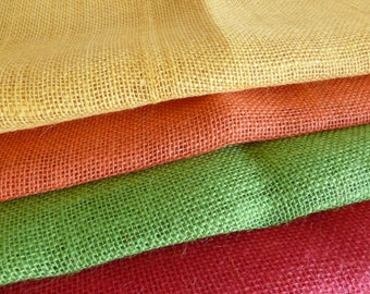 4 pieces hessian / red/yellow/orange/green/mixed media/collage