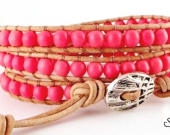 Leather Wrap Bracelet with Gemstones