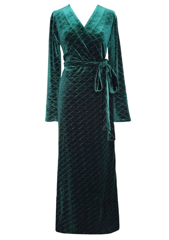 Green Velvet Maxi Wrap Dress Plus Size Dress Green Dress