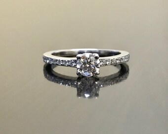 18K White Gold Diamond Engagement Ring - 18K Gold Solitaire Diamond Wedding Ring - 18K Diamond Solitaire Ring - White Gold 18K Diamond Ring