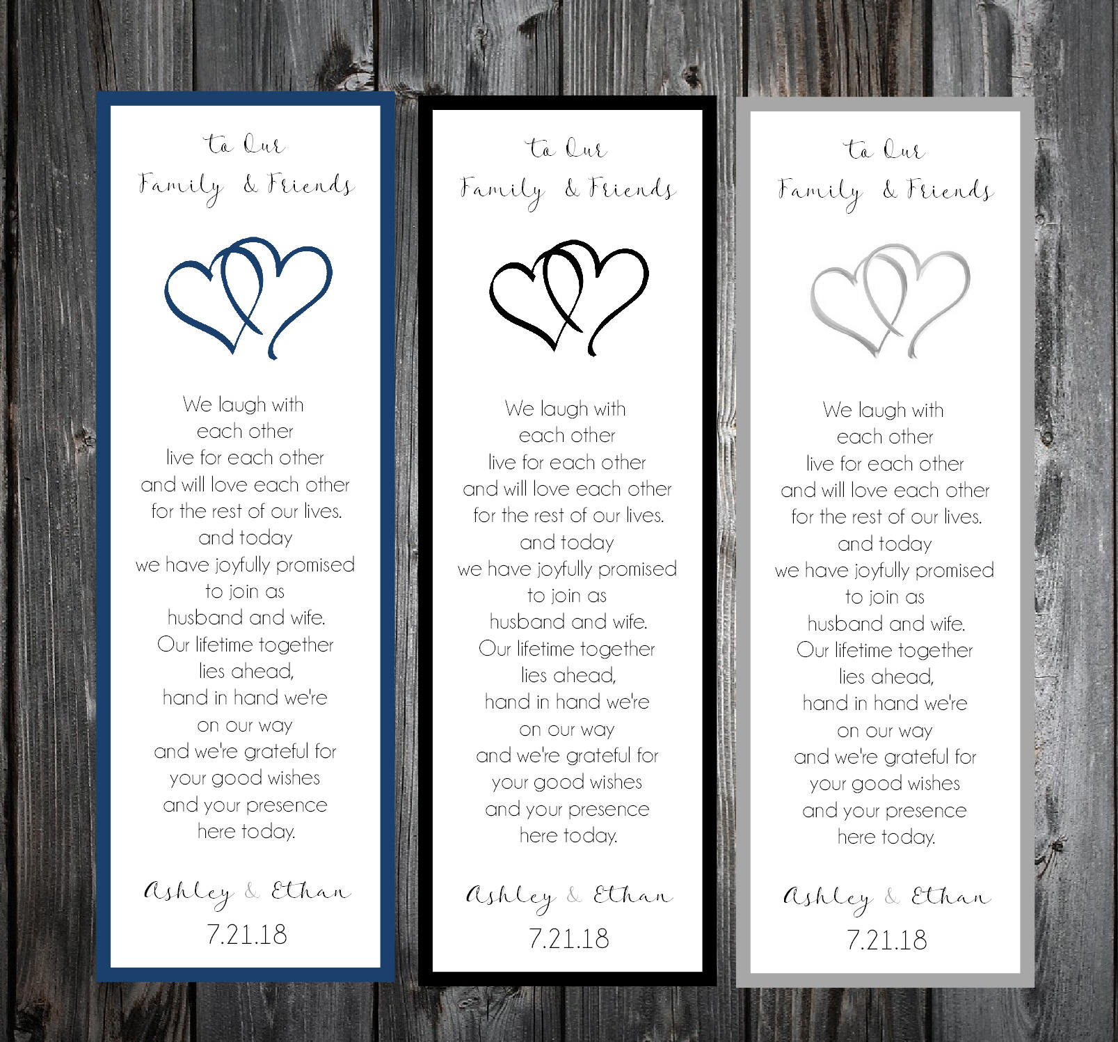 50 Hearts Wedding Bookmarks Favor