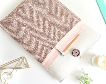 Herringbone + Pink iPad Case, iPad Pro Case Cover, iPad Air Sleeve, iPad Sleeve Case, iPad Mini Cover, Padded Handmade Tablet Case