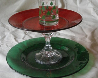 Christmas Two Tiered Plate Cake Plate