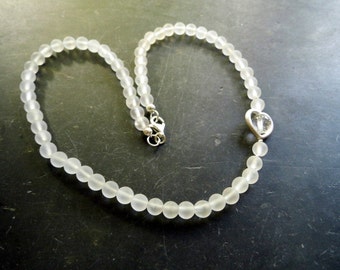 Necklace, white, bride, mountain Crystal, sterling silver, heart, wedding