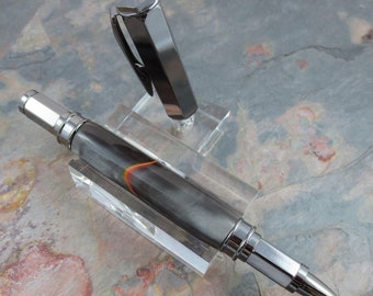 Rollerball Pen Iridescent Black with Gold Swirl Acrylic and Gun Metal Hardware (#11008)